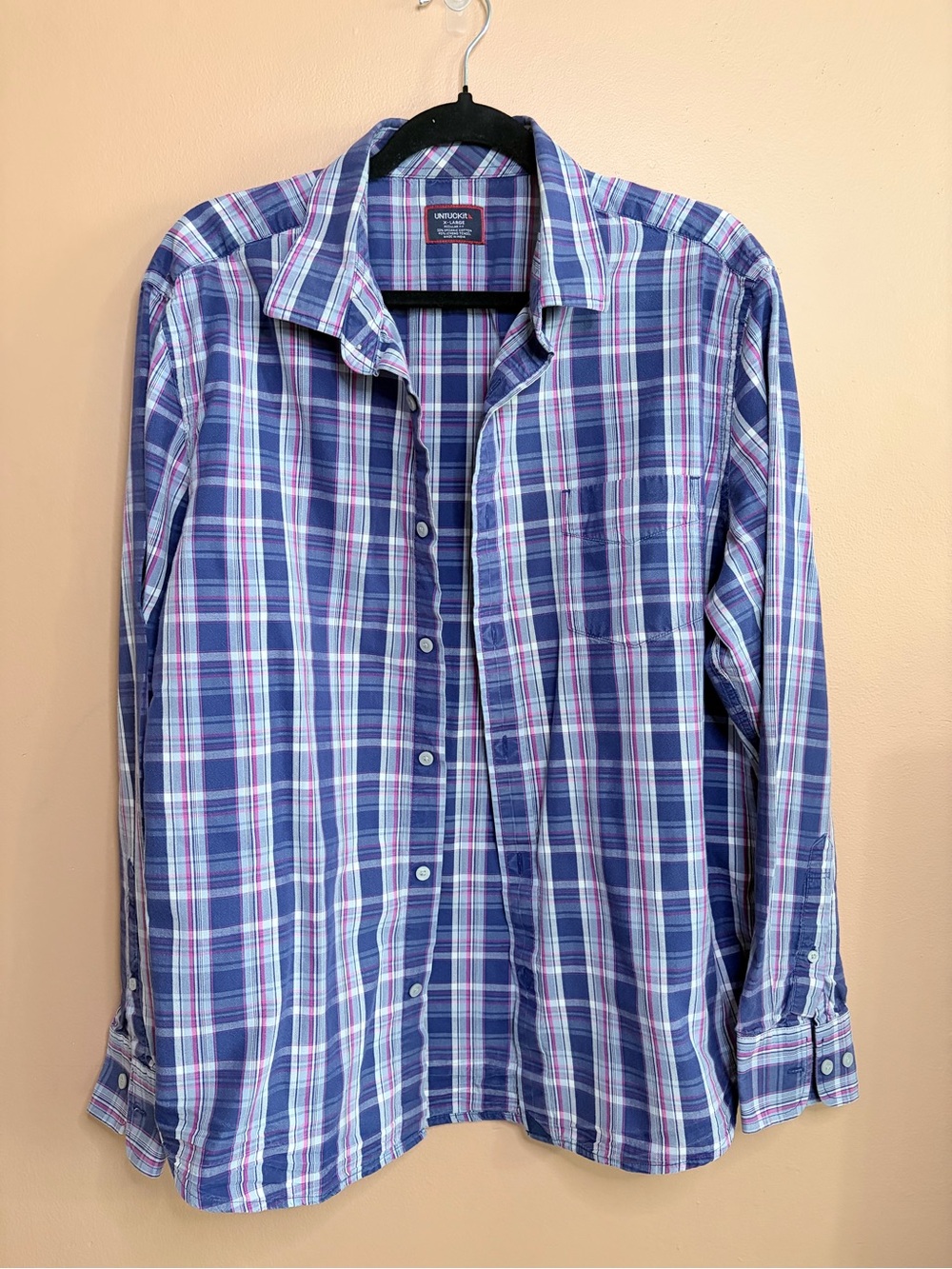 UNTUCKit Men's Blue and White Plaid Button-Down Shirt